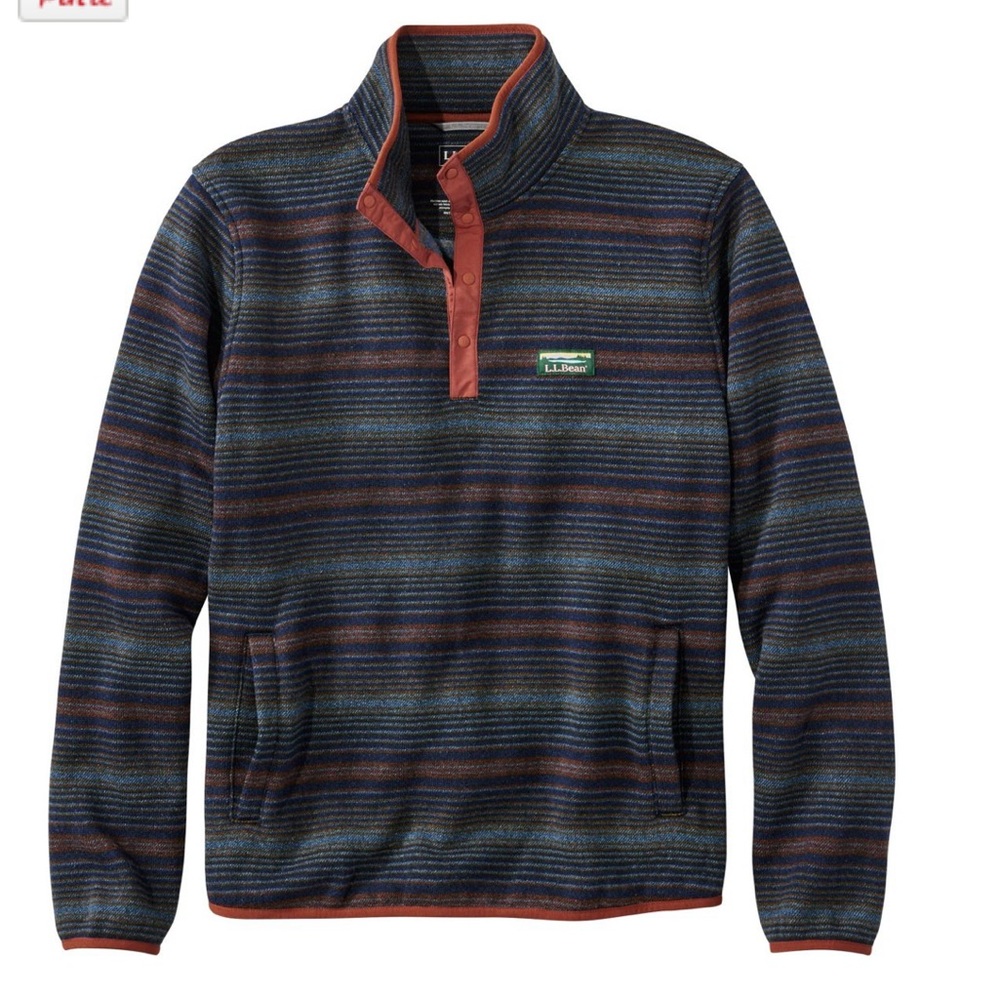 Men's L.L.Bean Sweater Fleece Pullover Small Carbon Navy Stripes